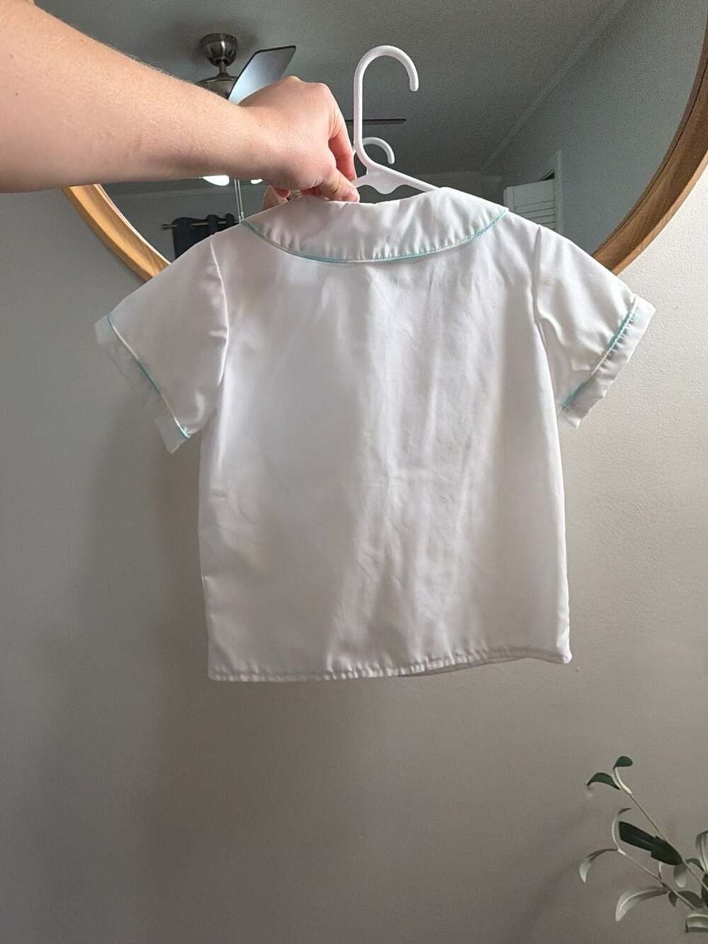 Anvy Kids Toddler Boy White Pique Short Sleeve Shirt with‎ Aqua Check Trim 4T - Picture 7 of 7